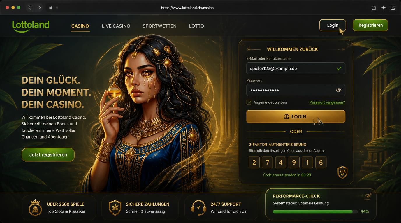  Desktop-Ansicht eines Login-Formulars mit Login-Button und 2FA-Feld 
