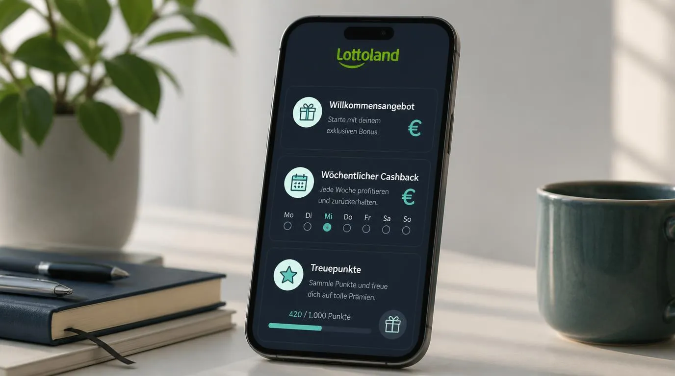 Smartphone mit übersichtlicher Anzeige für Willkommensbonus, Cashback und wöchentliche Punkteprämien